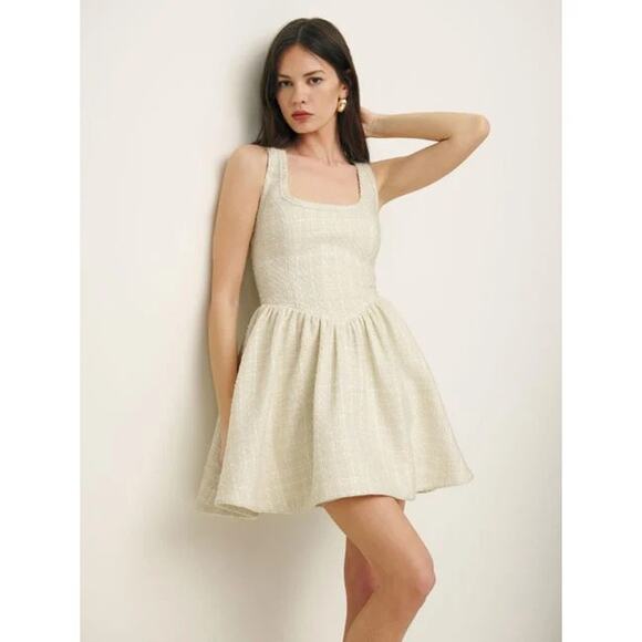Reformation Aliana Tweed Mini Dress Ivory - Picture 4 of 11